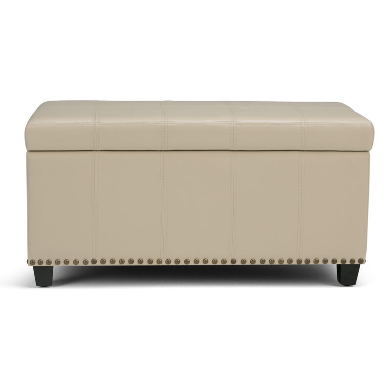 HomeRoots 33" Brown and Espresso Faux Leather and Solid Wood Upholstered Storage Bench With Flip Top image number 2