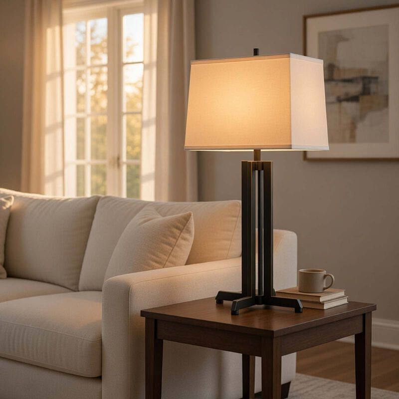 Liam Table Lamp, Gray Drum Shade, 30 Inch Oil Rubbed Black Footed Base image number 8