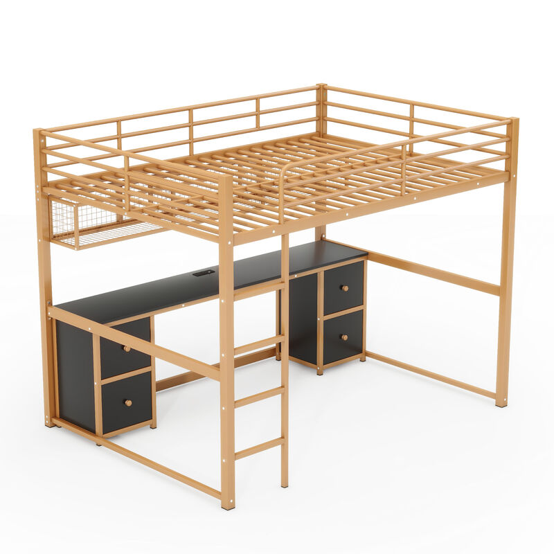 Merax Industrial Metal Loft Bed with Desk
