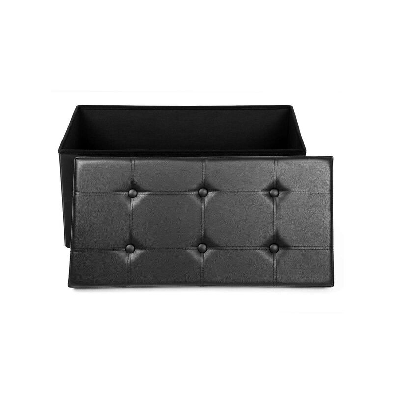 Hivvago Black Faux Leather Storage Ottoman Bench