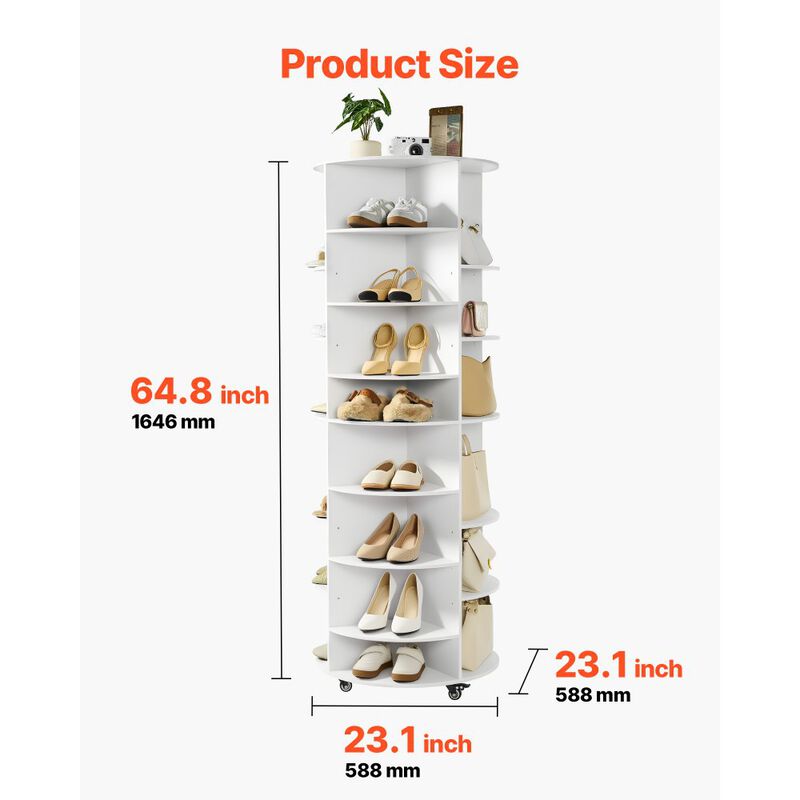 7 Tier Rotating Shoe Rack Tower with Adjustable Shelves and Wheels - White image number 2