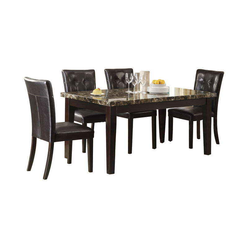 Espresso Finish 5pc Dining Set Faux Marble Top Table Button-Tufted 4 Side Chairs Casual Transitional Dining Furniture