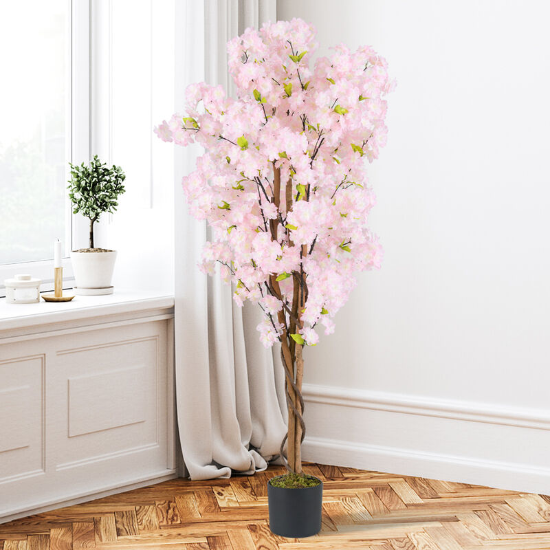 Set of 2 Tall Artificial Cherry Blossom Trees with Pink Blooming Flowers-Pink image number 5