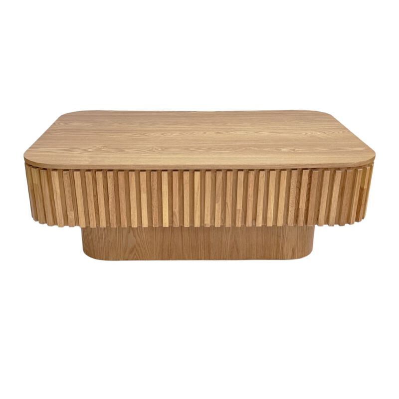 Rectangular lift top coffee table Coffee table with hidden storage and soft close Fluted MDF and solid wood veneer coffee table image number 6