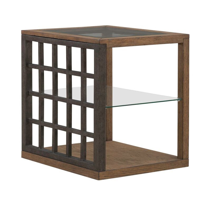 Liberty Furniture Bayhill Trellis End Table for Living Room - Honey w/ Black Metal Accents image number 7
