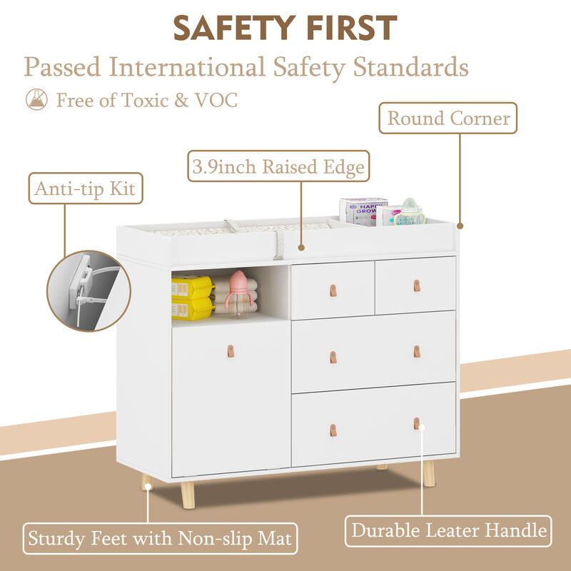 FUFU&GAGA White 4-Drawer Kids Dresser with Changing Table ,Nursery Storage Solution（45" W x 18" D x 37" H ), White