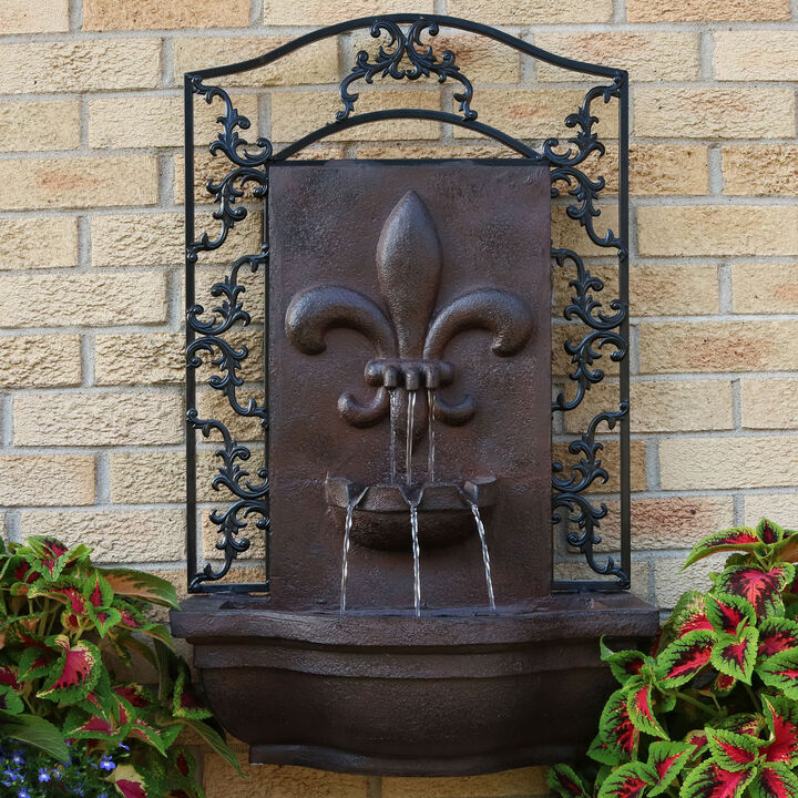 Sunnydaze French Lily Polystone Outdoor Wall Fountain