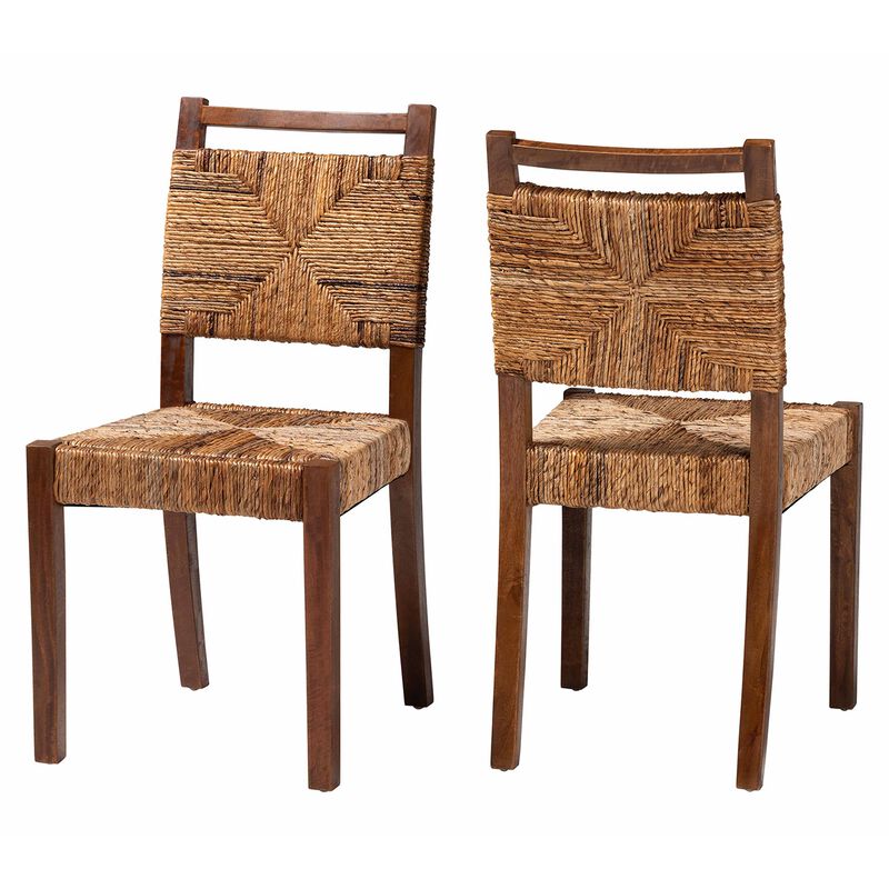 bali & pari Cordoba Bohemian Natural Seagrass and Mahogany Wood 2 Piece Dining Chair