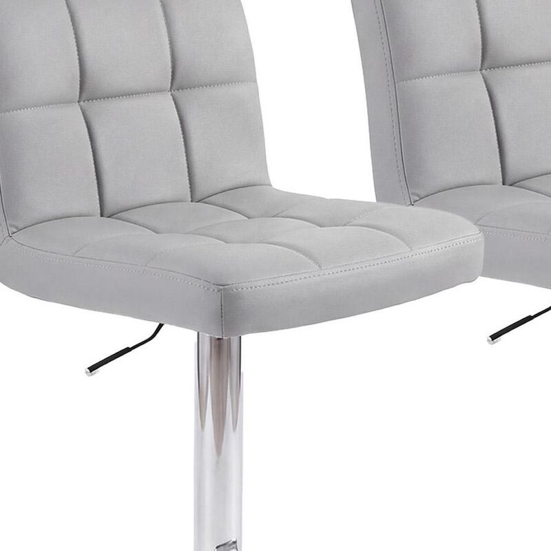 HomeRoots Set of Two Gray and Silver Faux Leather and Steel Adjustable Height Swivel Bar Chairs image number 2