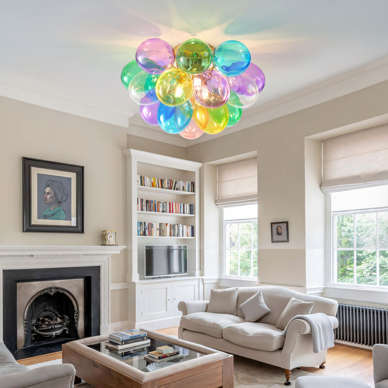 ELEMENT ACE Modern 3-Light Swirled Glass Bubble Flush Mount Ceiling Light Fixture, Compact Space-Saving Decorative Lighting for Bedroom, Nursery, Dining Room, Playroom image number 5