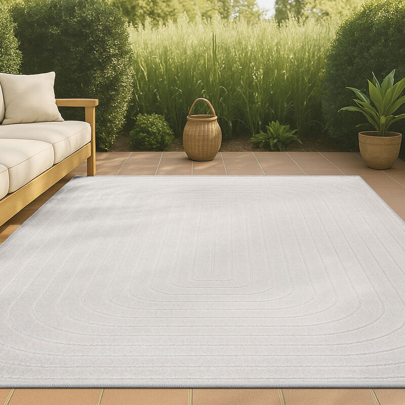 Freya High-Low Modern Scandinavian Arch Stripe Monotone Indoor/Outdoor Area Rug