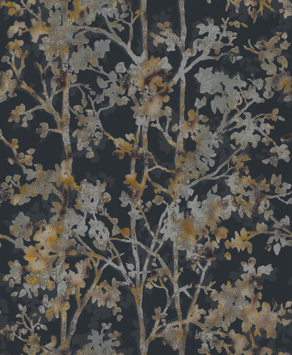 Shimmering Foliage Black Wallpaper
