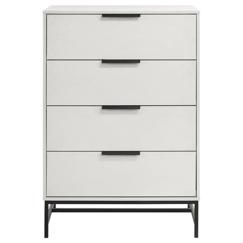Noro Tall Dresser Chest, 4 Storage Drawers, Modern White, Black Metal - Benzara