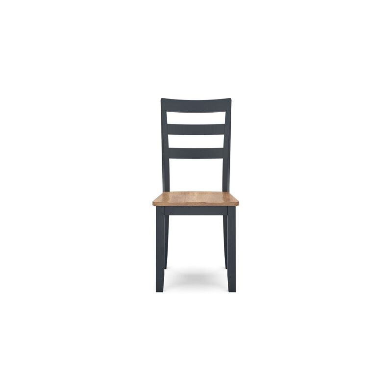 Gasy Dining Side Chair Set of 2, Dark Blue Solid Wood Brown Mango Seat - Benzara