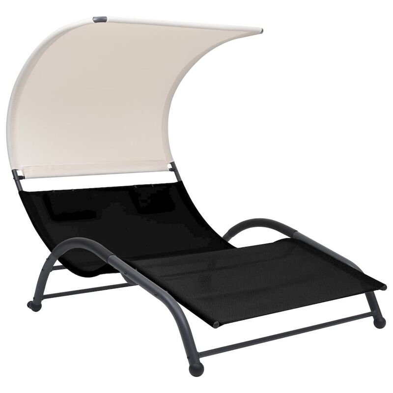 Sun Lounger Black Textilene, Steel Double Sun Lounger