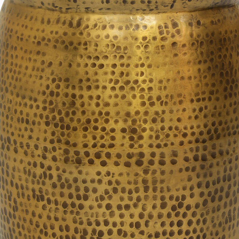 Kvira 21" Round Drum Side End Table | Artisan Hammered Embossed Texture | Antique Gold Brass Finish