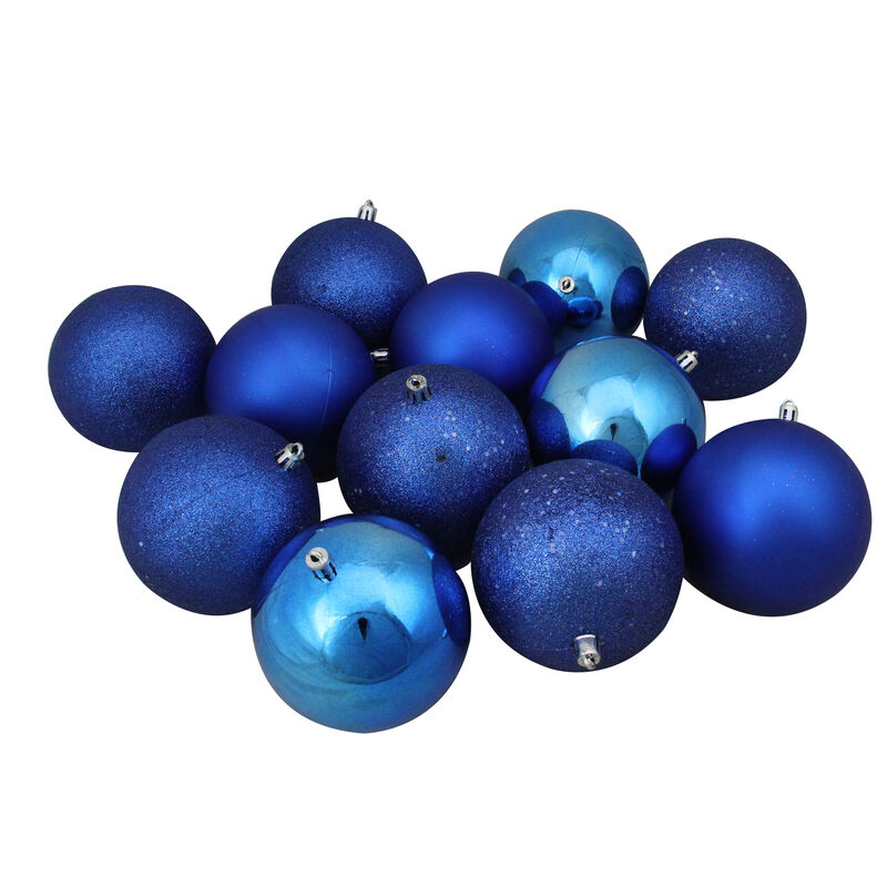 12ct Lavish Blue Shatterproof 4-Finish Christmas Ball Ornaments 4" (100mm) image number 1