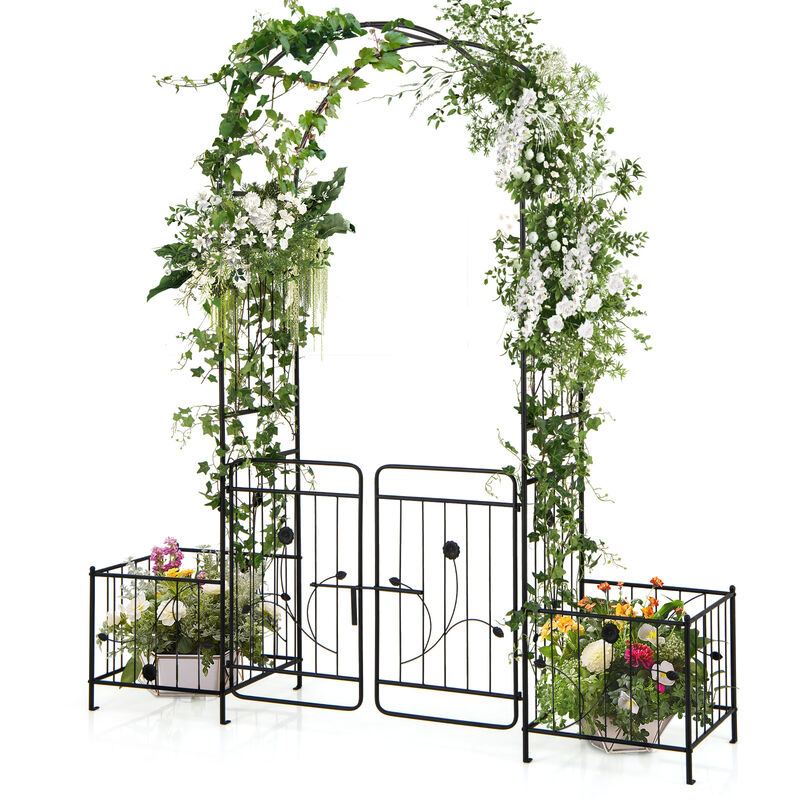 87 Inches Garden Arbor with Lockable Gate Side Planters