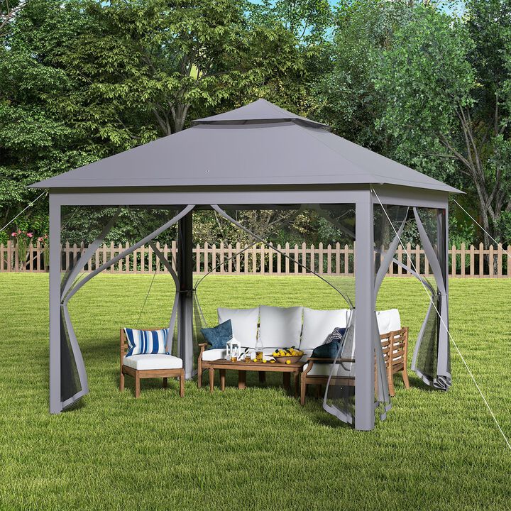 2-Tier 11&times;11 ft Pop-Up Gazebo Canopy Tent with Mesh and Portable Carry Bag