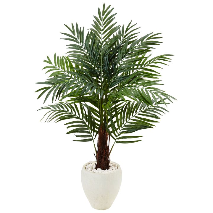 HomPlanti 4.5 Feet Areca Palm Tree in White Oval Planter