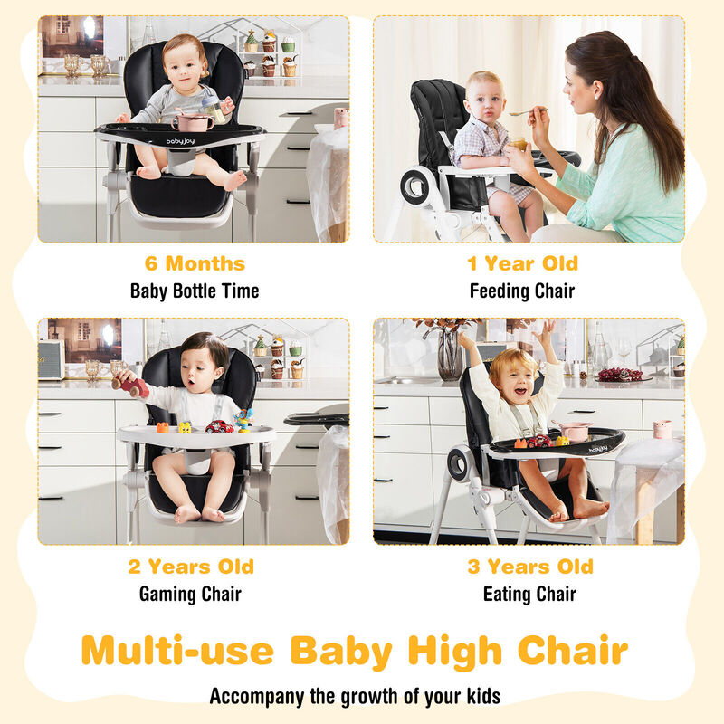 Baby High Chair Foldable Feeding Chair with 4 Lockable Wheels