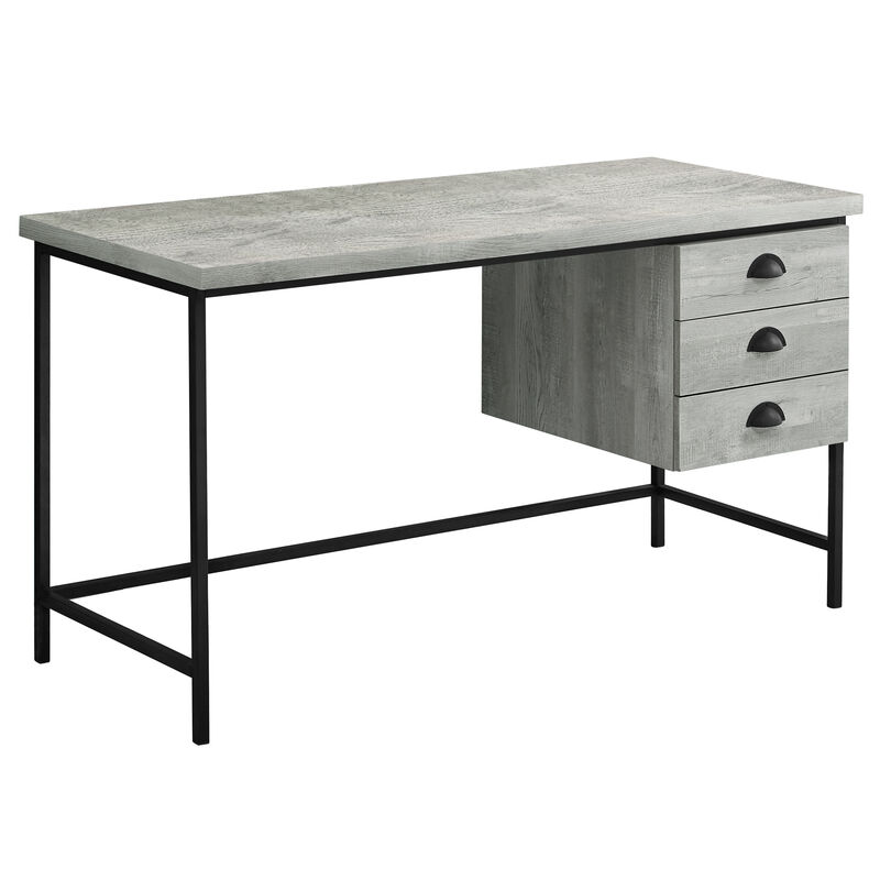 Computer Desk, Home Office, Laptop, Storage Drawers, 55"L, Work, Metal, Laminate, Grey, Black, Contemporary, Modern