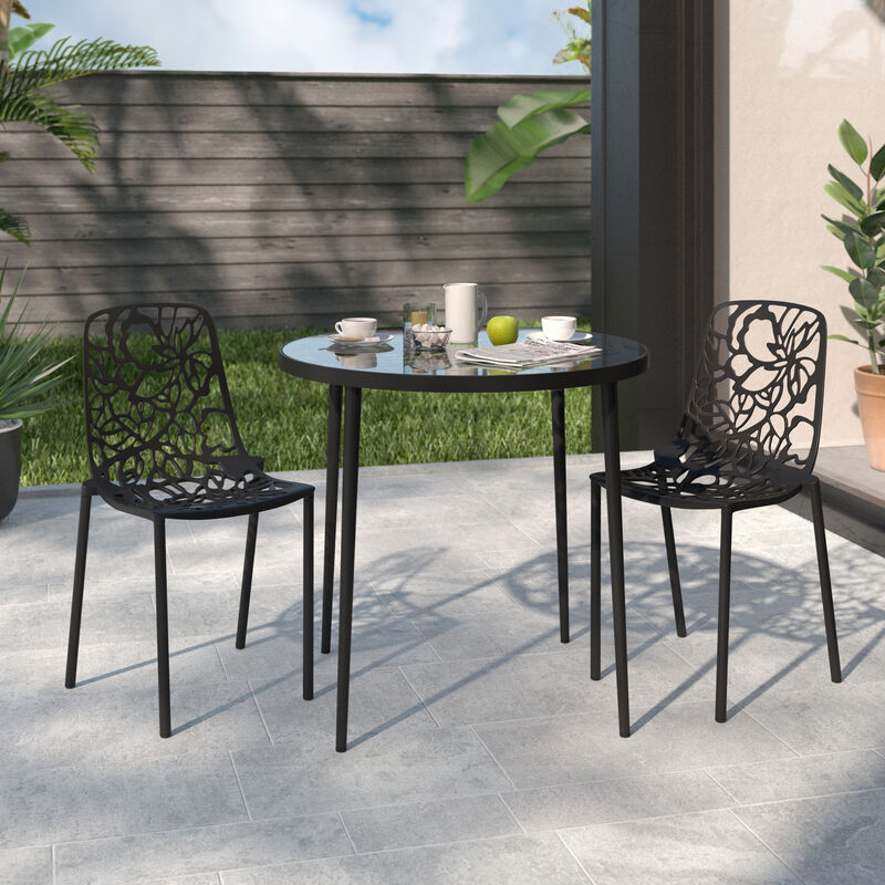 LeisureMod Aluminum Stackable Dining Chair with Floral Cutout Design, Patio Side Chair for Indoor and Outdoor Use, Set of 2 image number 1