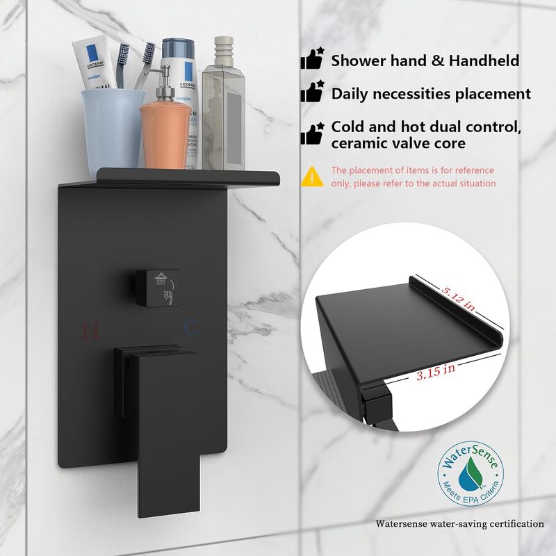 Rainfall Shower System with Storage Shelf High-Pressure Shower Head & Handheld Combo