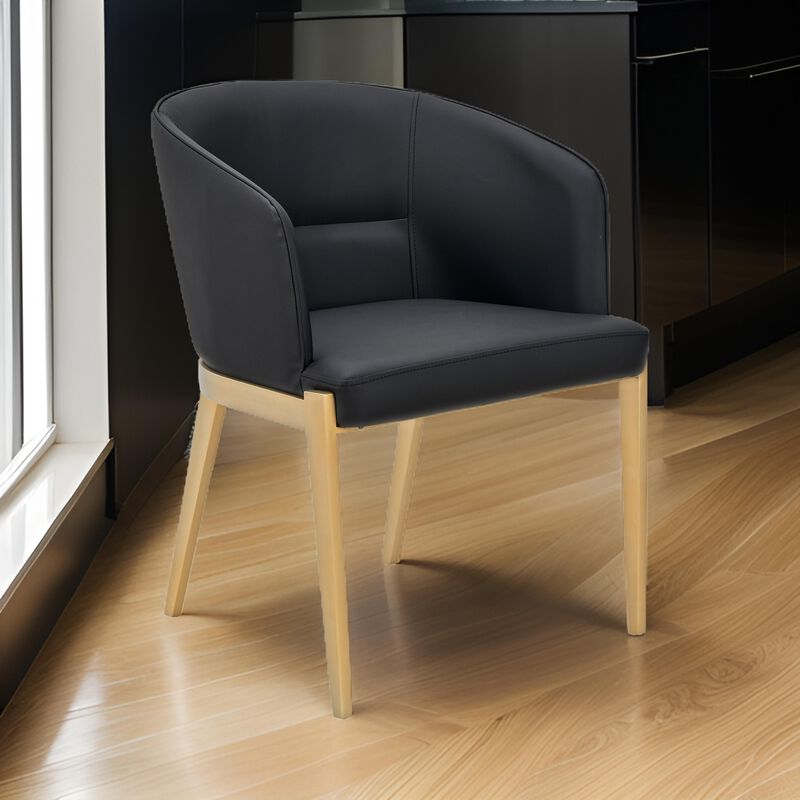 Cid Ravi 23 Inch Dining Chair, Dark Gray Faux Leather, Brass Steel Legs - Benzara image number 1