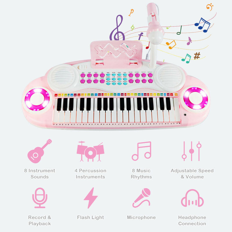 37-Key Electronic Piano Keyboard with Microphone and Multiple Functions image number 4