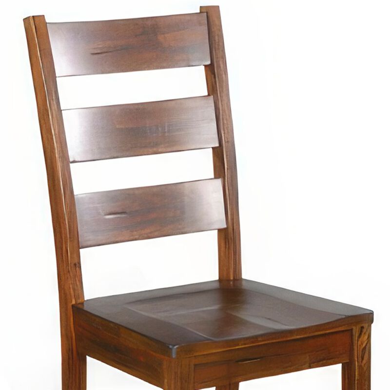 Reggie Dining Chair Set of 2, Ladderback, Dark Brown Mahogany Wood - Benzara