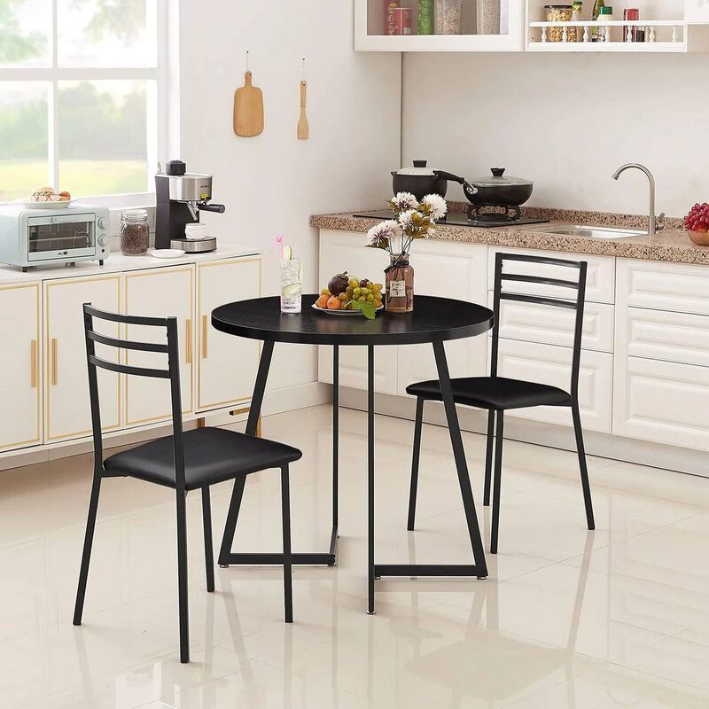 Contemporary 3-Piece Breakfast Nook Set &ndash; Round Table & Chairs