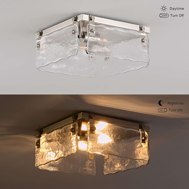 Emma 11.8" 2-light Hand Crafted Glass Square Flush Mount - Satin Nickel image number 4