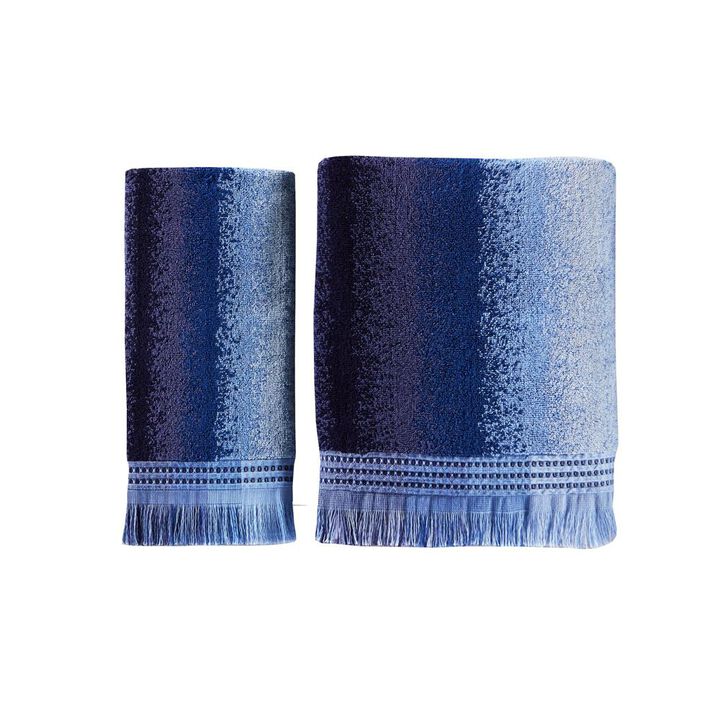 Saturday Knight Ltd Eckhart Stripe Plush And Woven Jacquard Border Bath Towel - 27x50", Blue