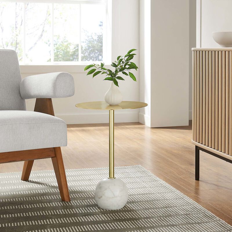 Aliza Round White Marble Side Table image number 8