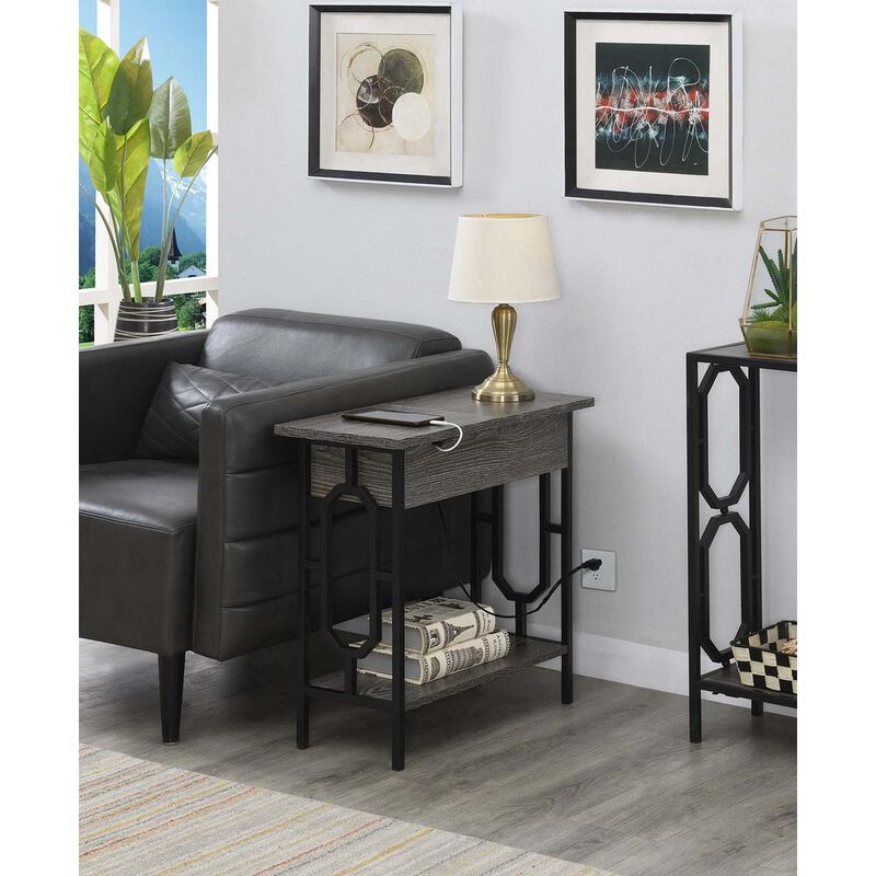 Convenience Concepts Omega Flip Top End Table with Charging Station