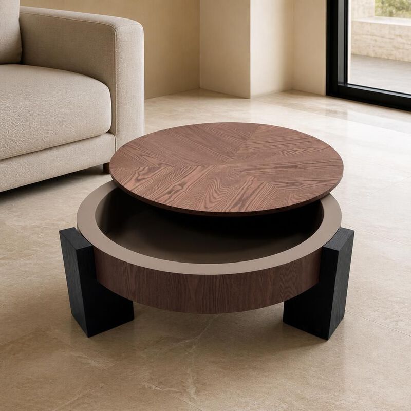 GOODSILO 33 Inch Round Coffee Table With Hidden Storage, Modern Sturdy Accent Table For Living Room Small Spaces image number 2