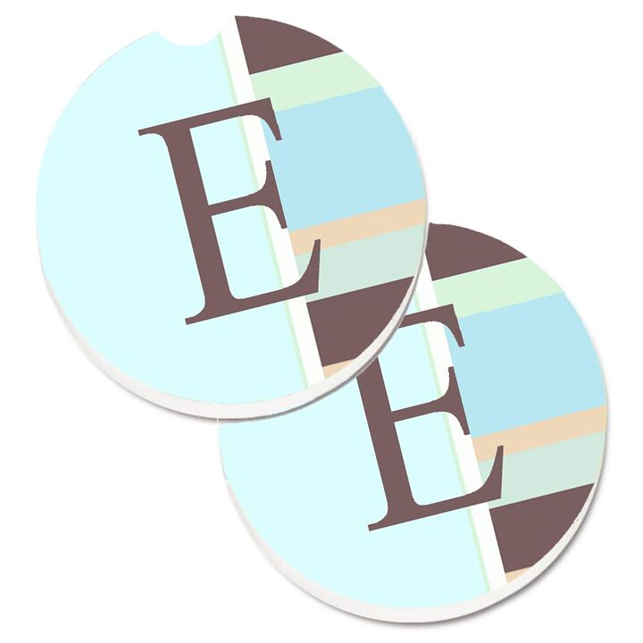 Caroline's Treasures Letter E Initial Monogram - Blue Stripes Set of 2 Cup Holder Car Coasters CJ1003-ECARC, 2.56, Multicolor