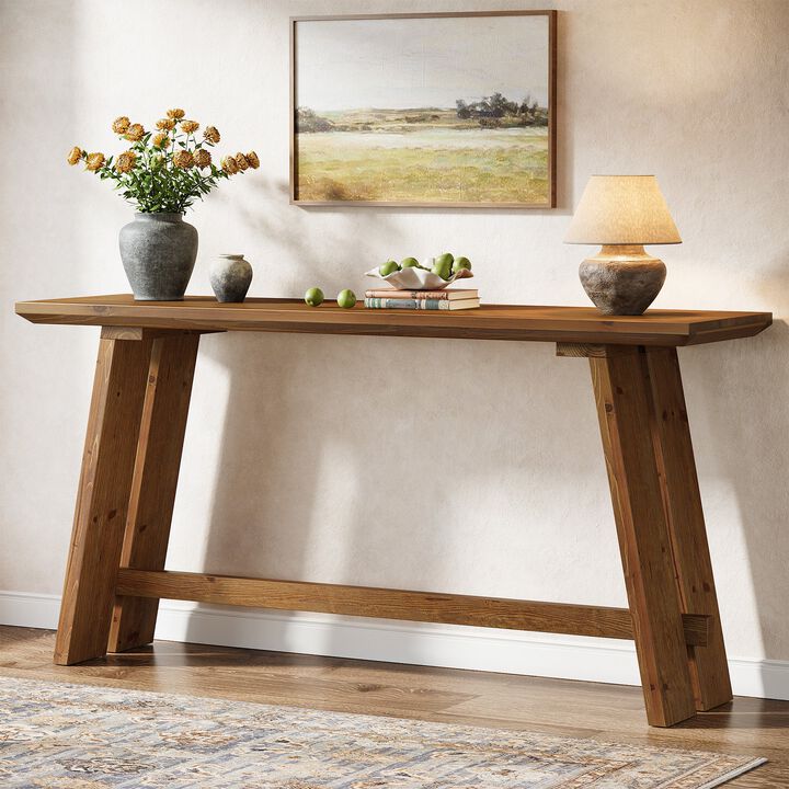Farmhouse Solid Wood Sofa Console Table for Behind Couch-Brown