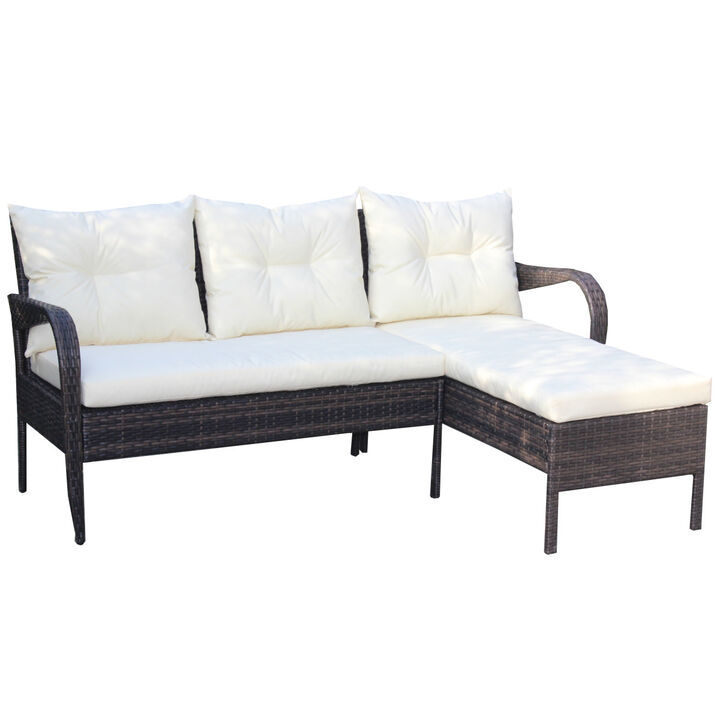 Outdoor patio Furniture sets 2 piece Conversation set wicker Rattan Sectional Sofa With Seat Cushions(Beige Cushion)