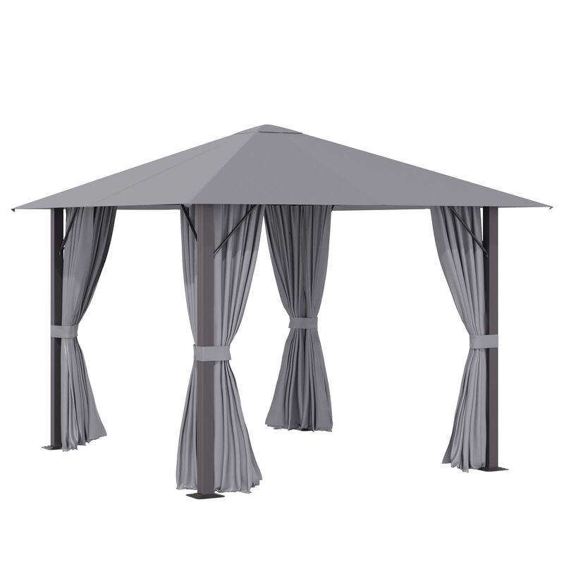 10' x 10' Patio Gazebo Aluminum Frame Outdoor Canopy Shelter with Sidewalls, Vented Roof for Garden, Lawn, Backyard and Deck, Grey image number 1