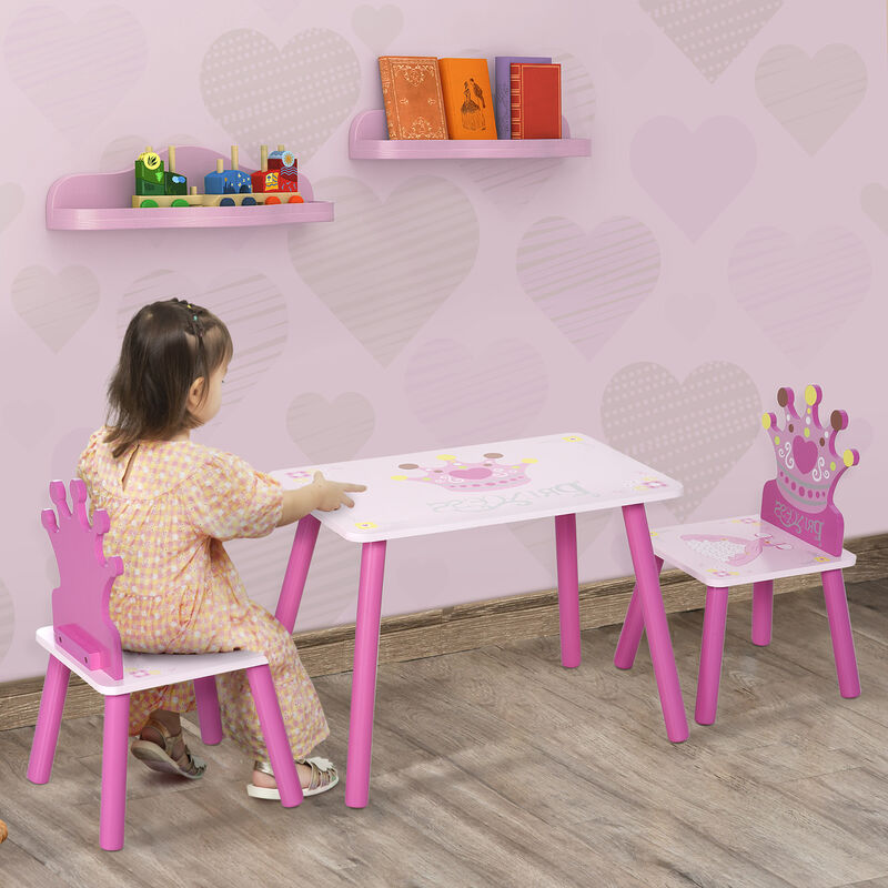 Triple Piece Collection Children's Wood Table Seat with Crown Pattern