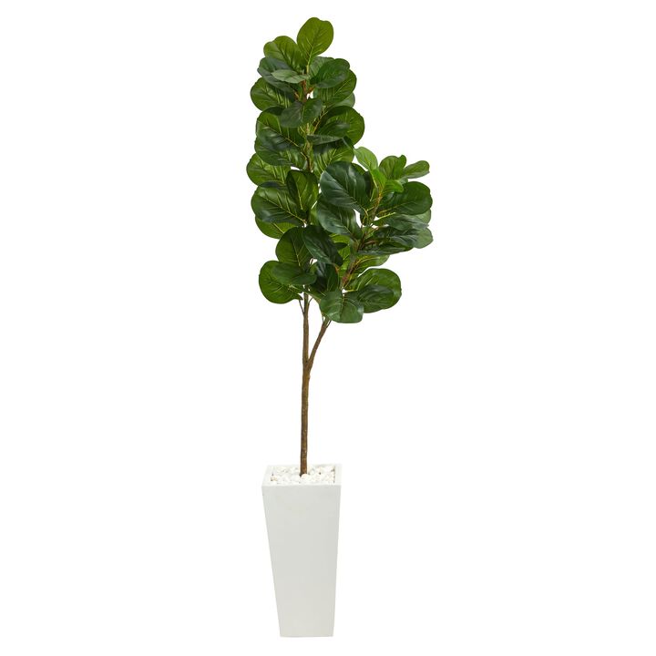 HomPlanti 6 Feet Fiddle leaf Fig Artificial Tree in Tall White Planter