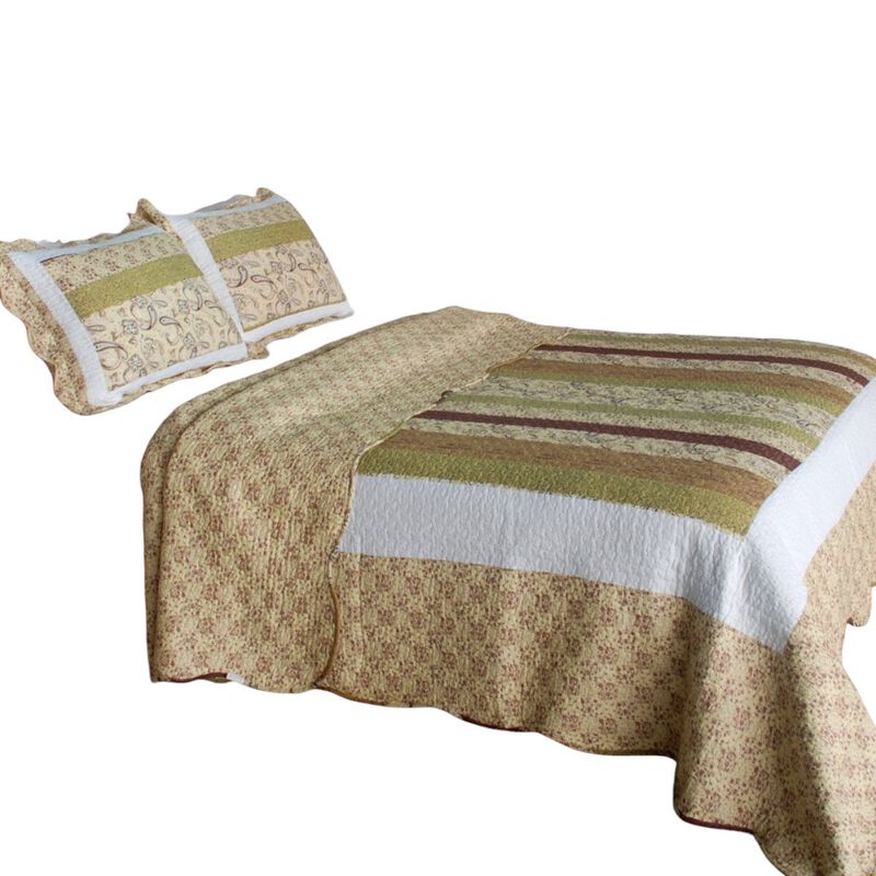 Cotton Vermicelli Quilted Printed Quilt Set 3 Piece Queen Size Soft Bed Cover Set image number 1