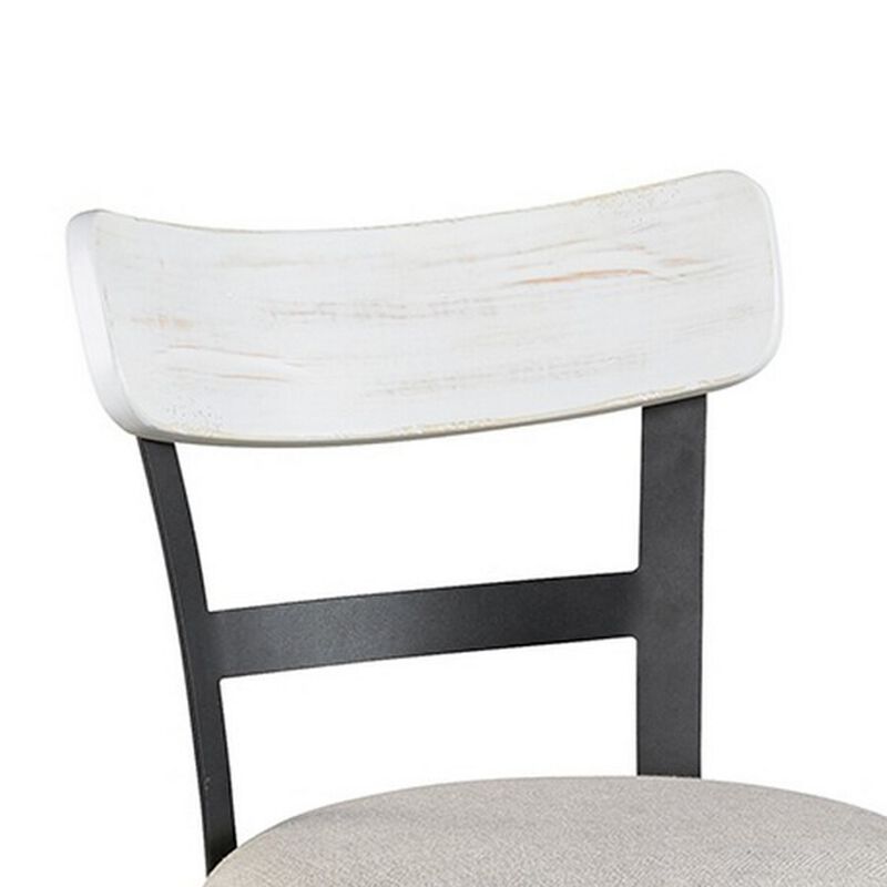 Zane Swivel 24.5 Inch Counter Stool Chair | Nailhead Trim | Curved Back | Distressed White and Black - Benzara