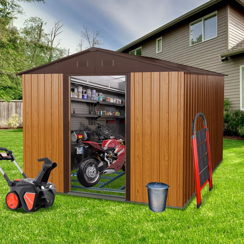 MONDAWE 8x10ft Outdoor Metal Storage Shed Patio Furniture