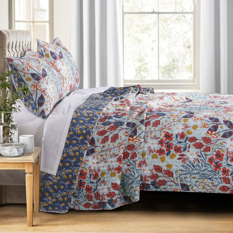 Barefoot Bungalow Perry Floral Print Reversible Perfect Pillow Sham - King 20" x 36", Multicolor
