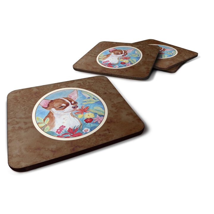 Caroline's Treasures 7053FC Chihuahua In Flowers Foam Coasters (Set of 4), 3.5, Multicolor