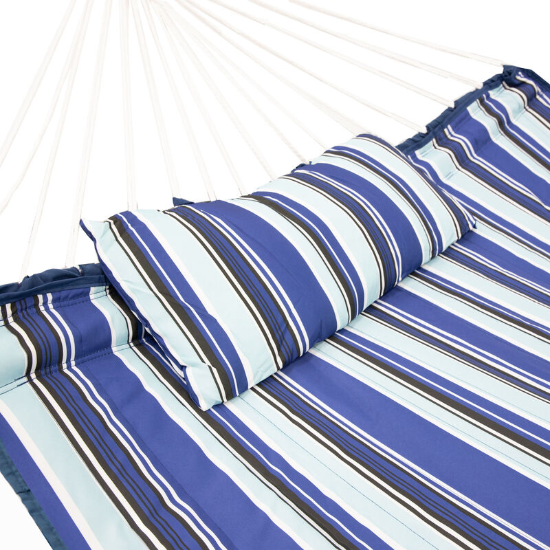 2-Person Polyester Hammock with Iron Spreader Bar and Pillow