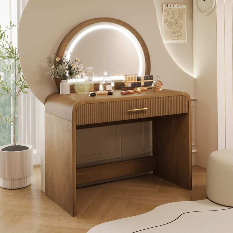 Merax Multi-Functional Curved Edge LED Makeup Vanity Table image number 1